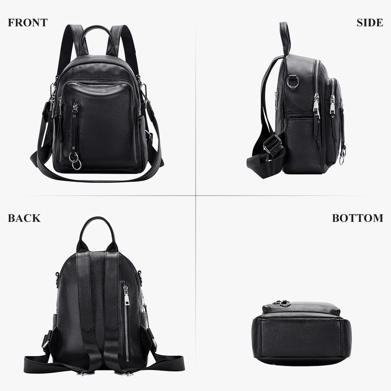 ALTOSY Fashion Genuine Leather Backpack Purse for Women Shoulder Bag Casual Daypack Small(S10 Black) - Image 4